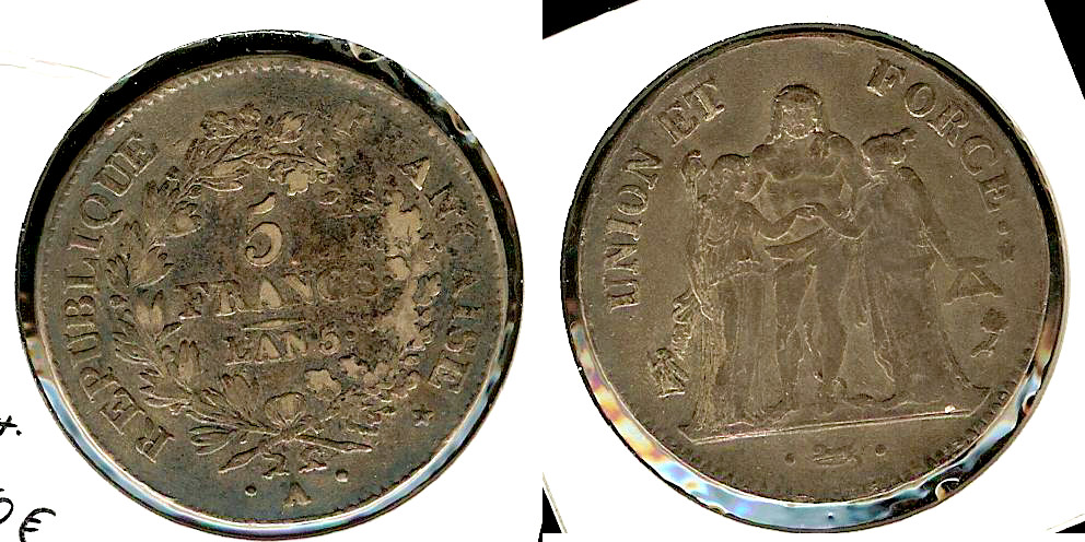 5 francs Union et Force, Union serré 1797 Paris TB+